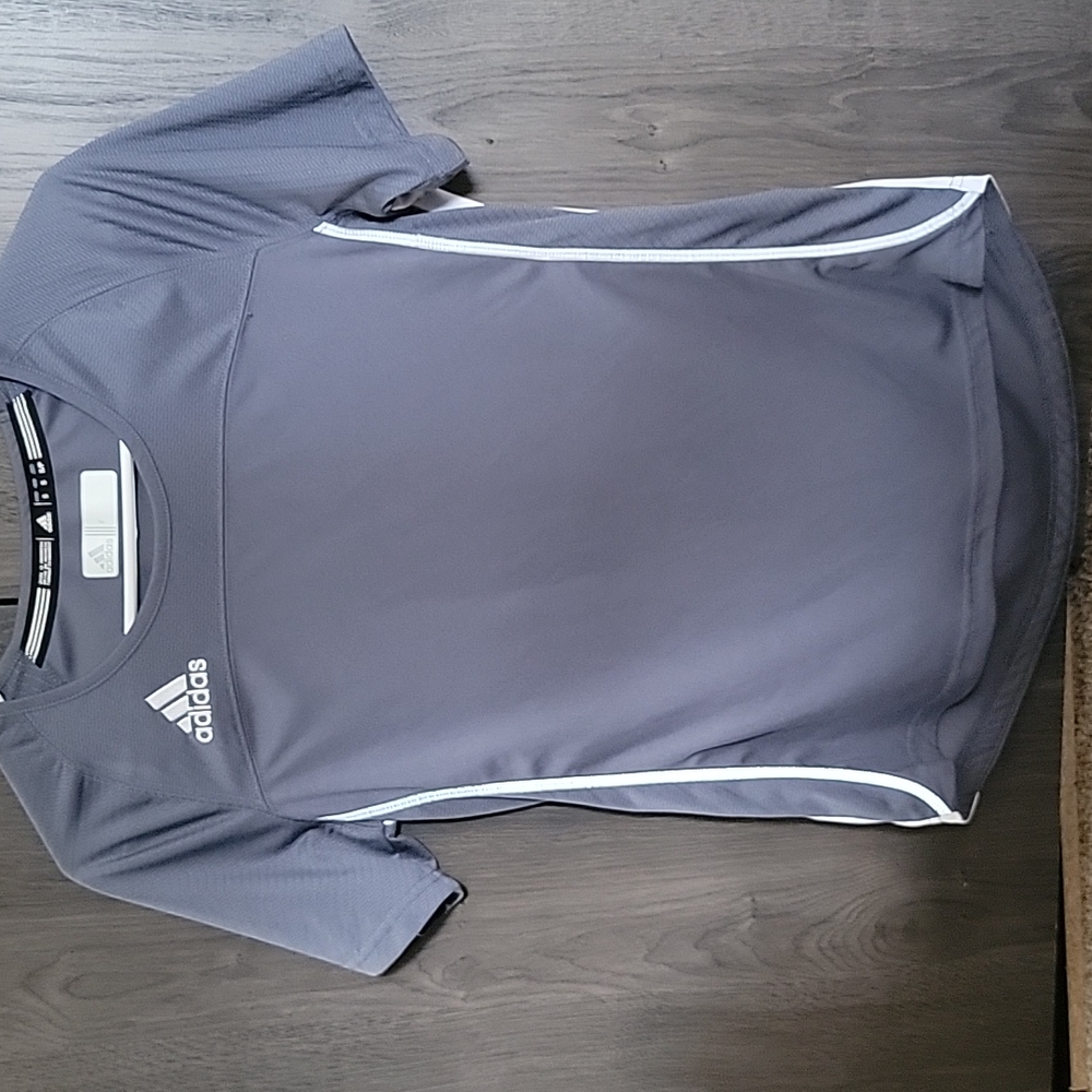 Adidas Sz Small Shirt Gray Short Sleeve Logo Athletic Breathable
